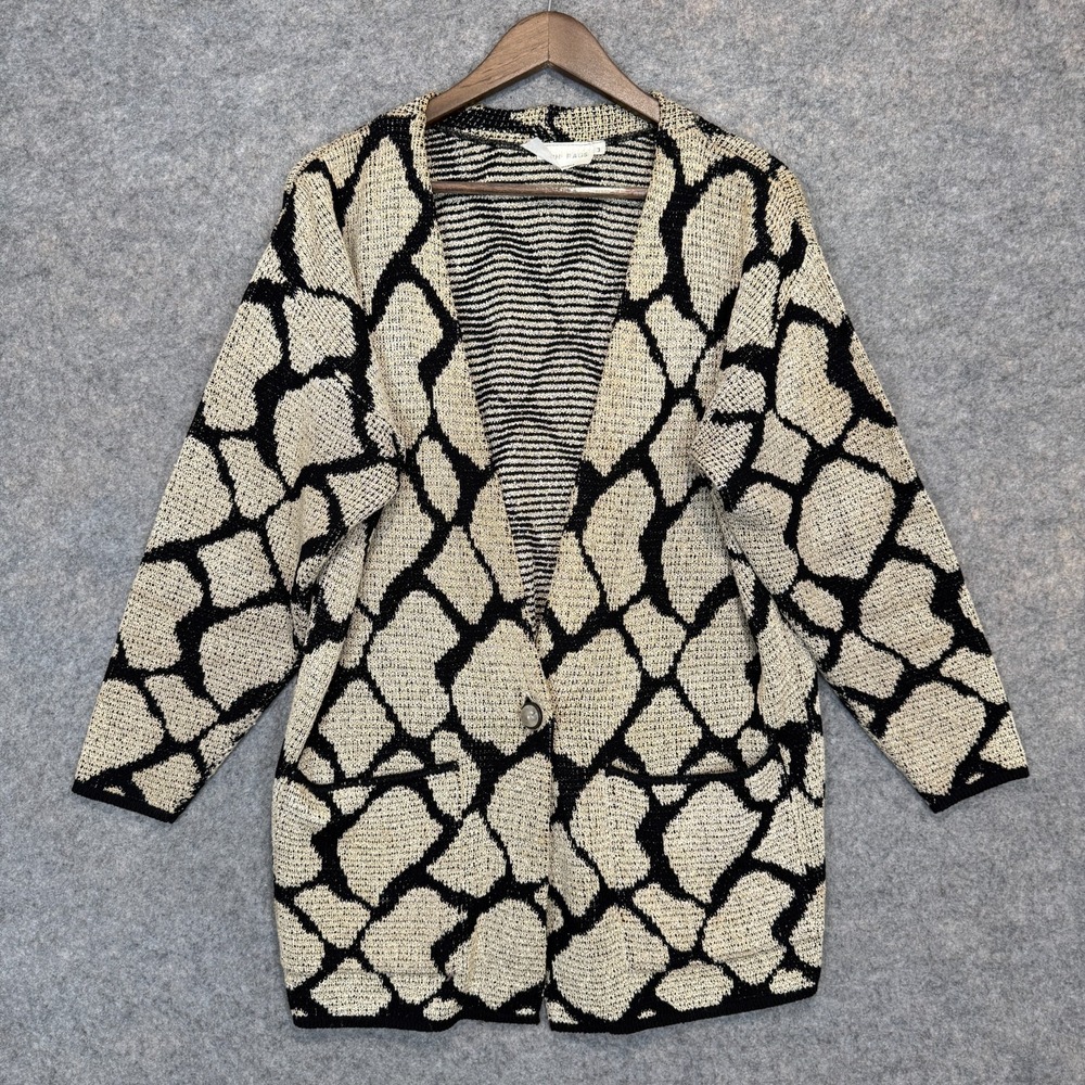 Vintage French Rags Cardigan Sweater Womens 3 (Large XL) Hand Loomed Beige Black
